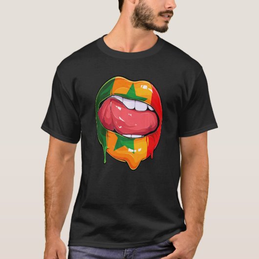 セネガルのファン国旗の口サッカーセネガル Tシャツ (正面)