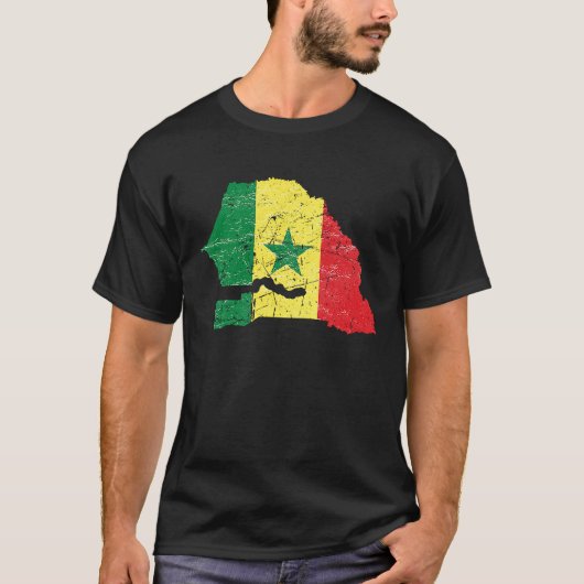 セネガルの動揺して地図とセネガル国旗 Tシャツ (正面)