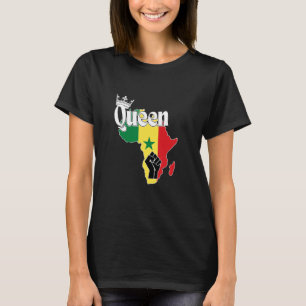 セネガルの女王でセネガル国旗を持つアフリカの地図F Tシャツ