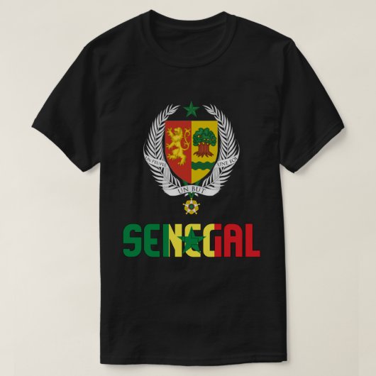 セネガル国旗と紋章の愛国心 Tシャツ (デザイン正面)
