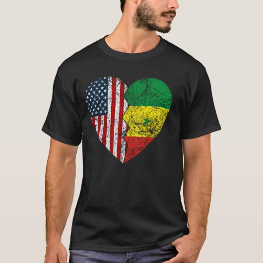 セネガル国旗のハート統一された州セネグ Tシャツ (正面)