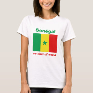 セネガル国旗+地図+テキストTシャツ Tシャツ