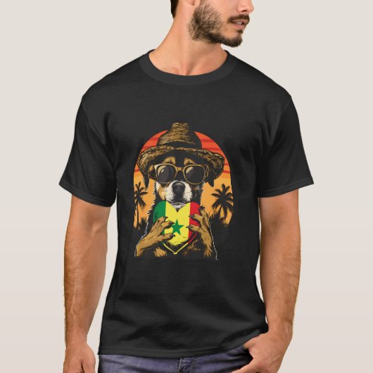 セネガル犬 セネガル国旗 日没 セネガルの誇り Tシャツ (正面)