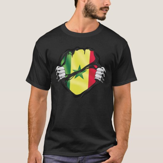 セネガル純根フラッグブラック Tシャツ (正面)