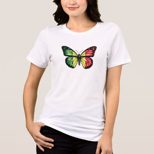 セネガル蝶(昆虫)オオカバマダラ、モナーク国旗 トライブレンドTシャツ (正面)
