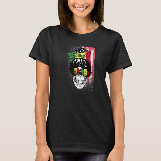 セネガル誇りを持ったセネガルのアメリカ国旗の乱れた髪 Tシャツ (正面)