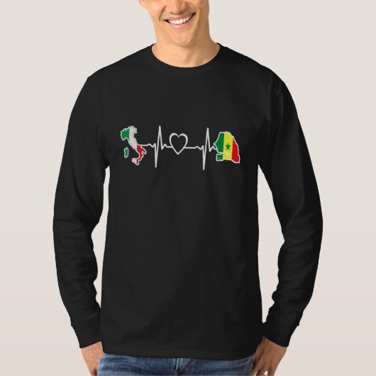 セネガル イタリア 国旗 セネガル人 イタリア人 ハートビート Tシャツ (正面)