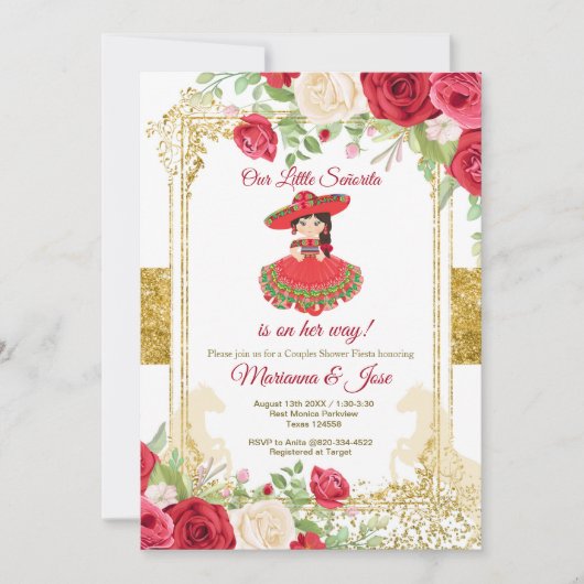 セノリタレッドローズフィエスタカップルシャワー   招待状 (正面)