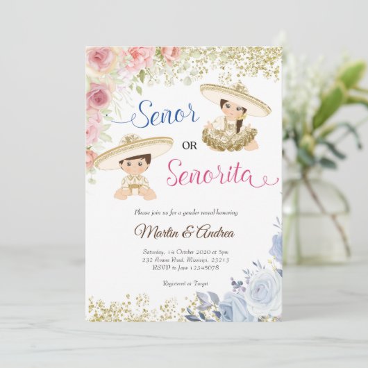 セノールまたはセノリータジェンダーがパーティの招待状を明かす 招待状 (スタンド正面)