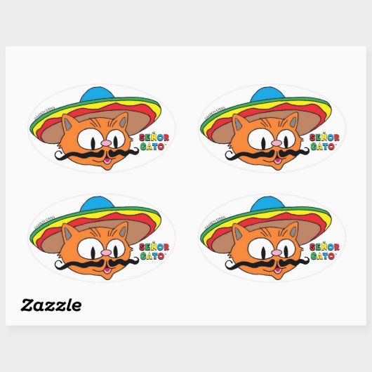 セノールガト漫画の口ひげ猫 楕円形シール (シート)