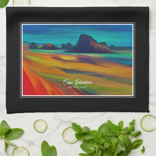 セバカラフルスティアン岬オレゴン海岸アート キッチンタオル (折り畳み)