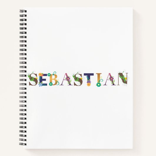 セバスティアンの花が刺繍されたアート ノートブック (正面)