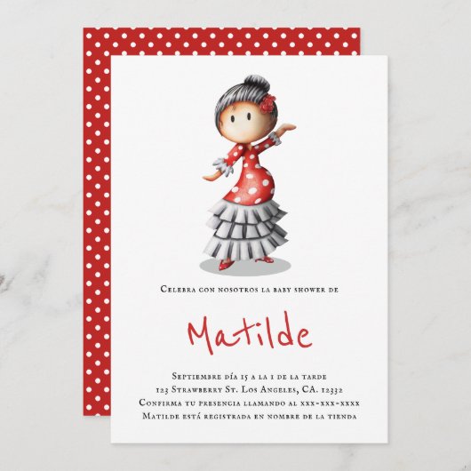 セビラスペインのナフラメンコダンサー赤ちゃんシャワー 招待状 (正面/裏面)