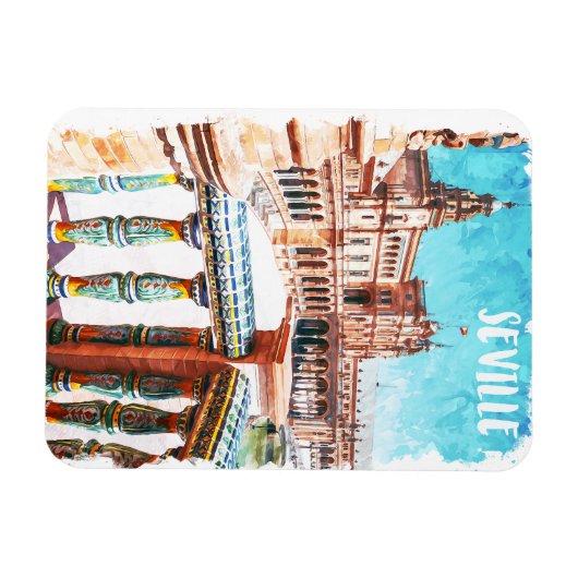 セビラスペイン建築ウォーターカラー マグネット (横)