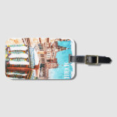 セビラスペイン建築ウォーターカラー ラゲッジタグ (正面横)