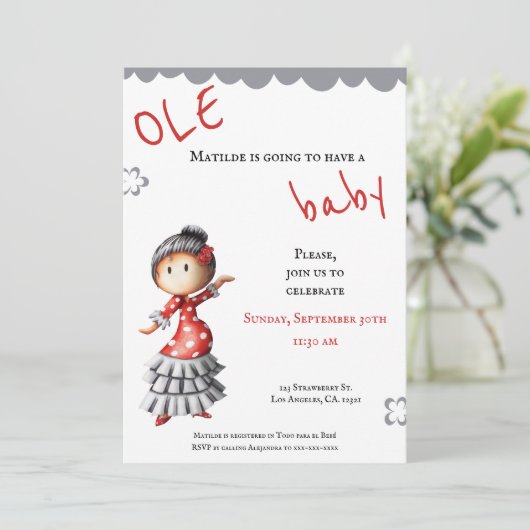 セビラナフラメンコダンサースペインのベビーシャワー 招待状 (スタンド正面)