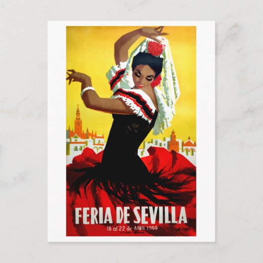 セビリアの祭り、スペインの踊り子、女性、伝統 ポストカード (正面)