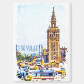 セビリアスタイリッシュスペイン大聖堂ウォーターカラー マグネット (正面)