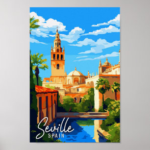セビリアスペインヴィンテージ旅行イラストレーション ポスター