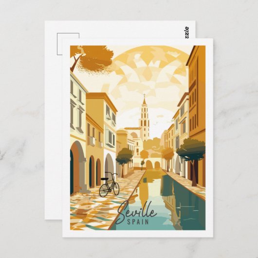 セビリアスペインヴィンテージ旅行プレイスイラストレーション ポストカード (正面/裏面)