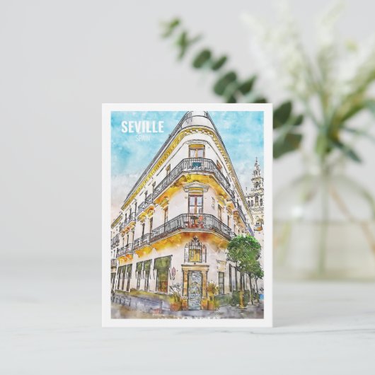セビリアスペイン有名な旅行水の色のスケッチ ポストカード (スタンド正面)