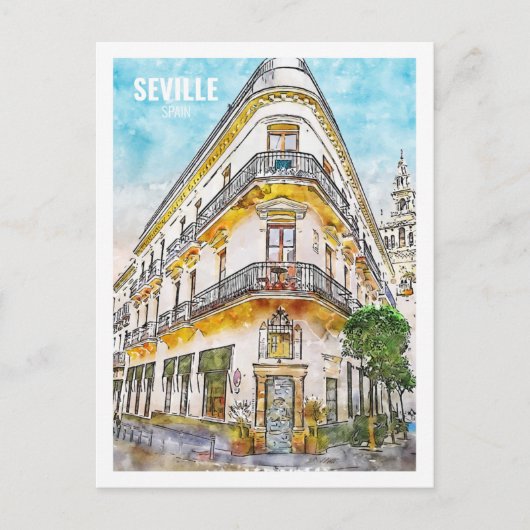 セビリアスペイン有名な旅行水の色のスケッチ ポストカード (正面)
