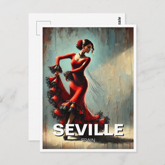 セビリア赤のフラメンコダンサー ポストカード (正面/裏面)