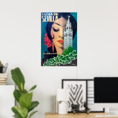 セビリア，シティタワーと黒髪の女性，ヴィンテージ ポスター (ホームオフィス)