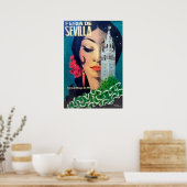 セビリア，シティタワーと黒髪の女性，ヴィンテージ ポスター (キッチン)