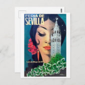 セビリア,シティタワーと黒髪の女性,ヴィンテージ ポストカード (正面/裏面)