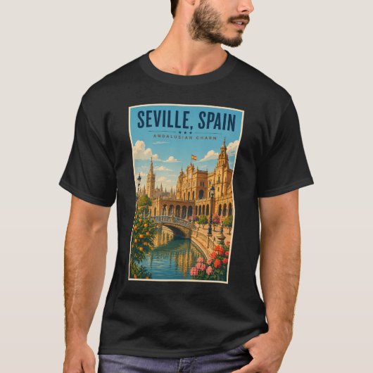 セビリア スペイン イラスト 旅行 アート ヴィンテージ Tシャツ (正面)