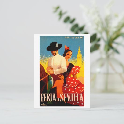 セビリア,スペイン,馬のカップル,ヴィンテージ旅行 ポストカード (スタンド正面)