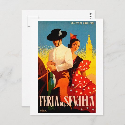 セビリア，スペイン，馬のカップル，ヴィンテージ旅行 ポストカード (正面/裏面)