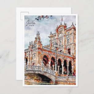 セビリアSpainヴィンテージ旅行水の色 ポストカード