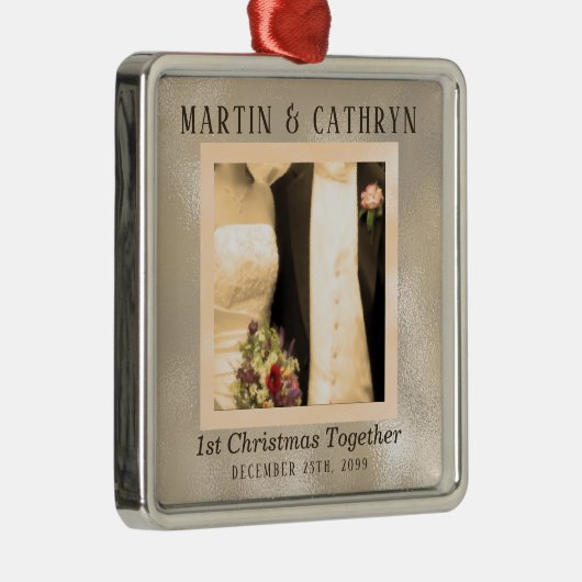 セピアたった今結婚しました1stクリスマスカスタム年 メタルオーナメント (右)