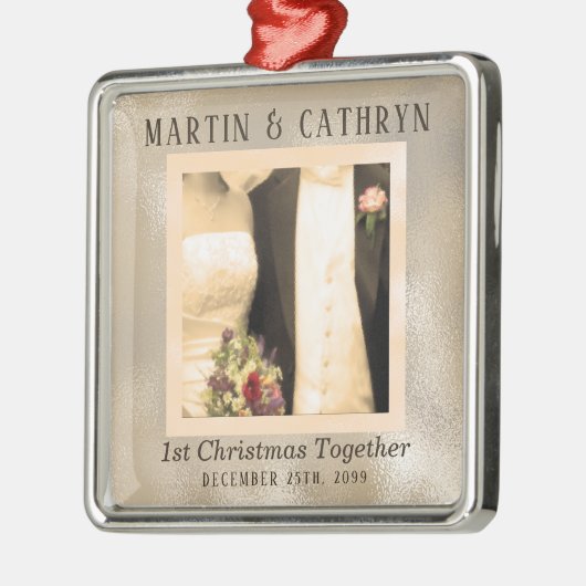 セピアたった今結婚しました1stクリスマスカスタム年 メタルオーナメント (左)