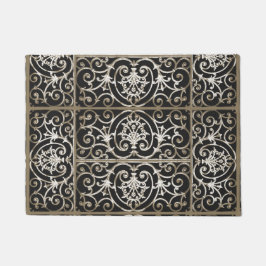 セピアと黒のスクロールワークパターン ドアマット