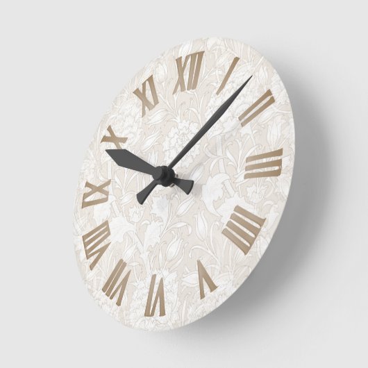 セピアのウィリアム・モリス花柄 ラウンド壁時計 (傾斜)