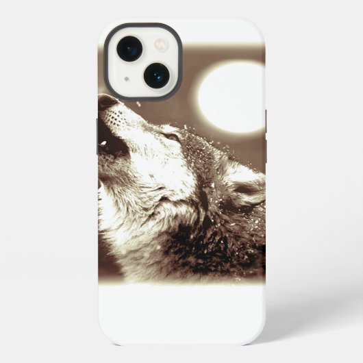 セピアのオオカミと月 iPhoneケース (裏面)