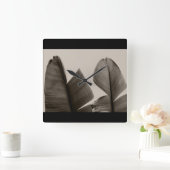 セピアのバナ葉ナツリー スクエア壁時計 (ホーム)