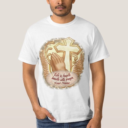 セピアの祈りの手 キリスト教 Tシャツ (正面)