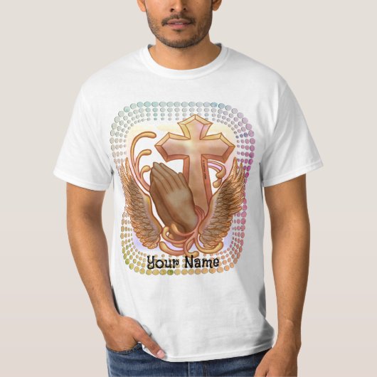 セピアの祈りの手 キリスト教Tシャツ Tシャツ (正面)