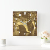 セピアの花の橋 スクエア壁時計 (ホーム)