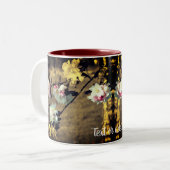 セピアの花パーソナライズされた ツートーンマグカップ (正面左)