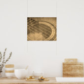 セピアアコースティックギターの音孔が近い ポスター (キッチン)