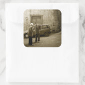 セピアイタリアンスクエアステッカーの通りシーン スクエアシール (バッグ)