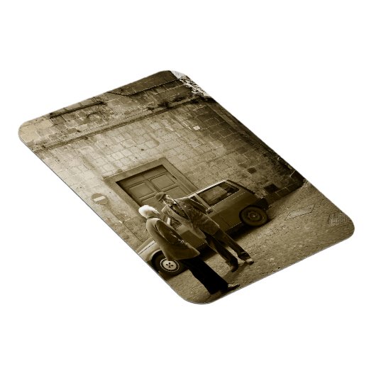 セピアイタリアン長方形マグネットの通りシーン マグネット (右側)