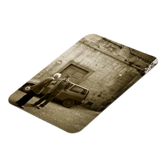 セピアイタリアン長方形マグネットの通りシーン マグネット (左側)