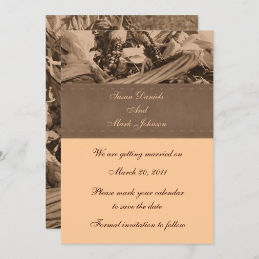 セピアインディアンコーン秋の結婚式セーブザデート 招待状 (正面/裏面)