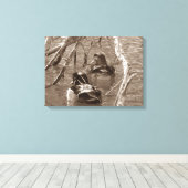 セピアウッドダックペア キャンバスプリント (インサイチュ (ウッドフロア))